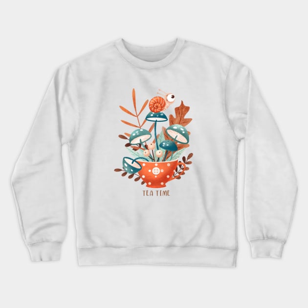 Tea Time (mushrooms and leaves) Crewneck Sweatshirt by Elena Amo